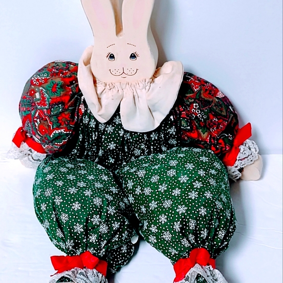 Christmas Stuffed Holiday Rabbit with painted Head and Feet for Decorating - Picture 2 of 5